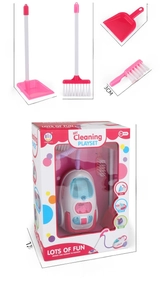 Detailed size specifications for pink children's toy vacuum cleaner and cleaning set