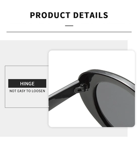 Details der stabilen Scharnierkonstruktion dieser eleganten schwarzen Oval-Sonnenbrille