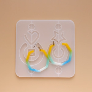 DIY silicone molds for geometric resin earrings with colorful gradient jewelry samples