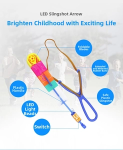 Detail view of the LED arrow toy featuring foldable wings and a durable rubber band launcher