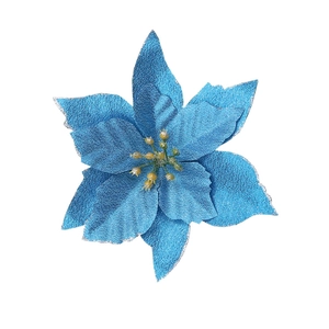Detailed view of a blue glitter artificial Christmas flower for tree and wreath decoration