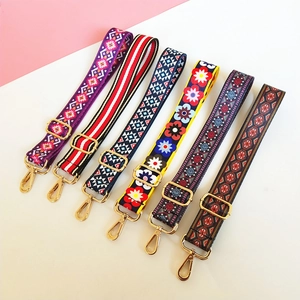 Adjustable Bag Strap Replacement Widened Nylon Shoulder Crossbody Ethnic Floral Pattern Bohemian Style Gold Metal Buckle