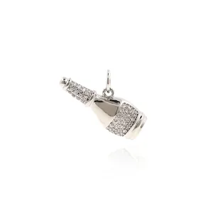 Elegant 18k gold plated wine bottle pendant with pave cubic zirconia for DIY jewelry