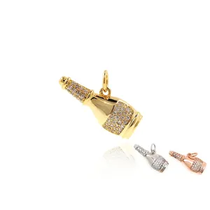 18k gold plated wine bottle shaped pendants with white zircon pavé setting for DIY jewelry