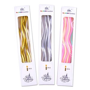 Metallic spiral birthday candles set in gold silver and rainbow colors for cake decor