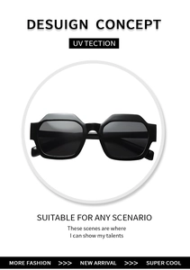 Gros plan sur des lunettes de soleil noires polygonales oversize avec verres UV