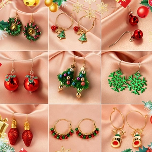 Christmas Earrings Jewelry Alloy Enamel Snowman Reindeer Santa Claus Snowflake Bell Festive Holiday Gift For Women Girls