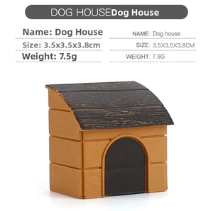Detailed view of a miniature 3.5cm dog house model with textured wood grain roof
