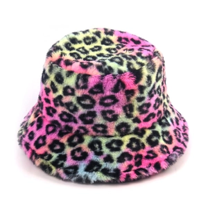 Cappello Bucket In Pelliccia Sintetica Leopardata Colorata Inverno Caldo Peluche Per Donna Moda Streetwear