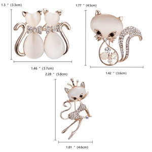 Spécifications de taille pour trois broches chat en or rose avec opales et strass