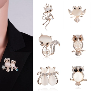 Broche Animale De Mode Pour Femmes Alliage Avec Strass Pierre Oeil De Chat Et Fausse Künstliche Perle Hibou Chat Bijoux Élégants