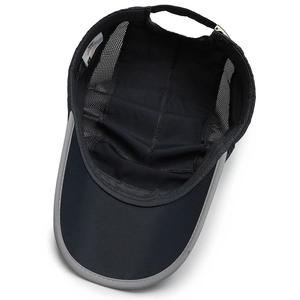 Quick-dry breathable mesh baseball cap in black with grey trim for outdoor sports