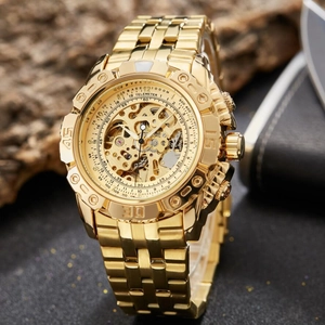 Automatic Mechanical Watch For Men Skeleton Dial Alloy Case Stainless Steel Strap Luminous Business Fashion Luxury Wristwatch