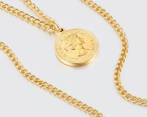 Dettagli della collana multistrato in acciaio inossidabile con pendente a moneta e misure