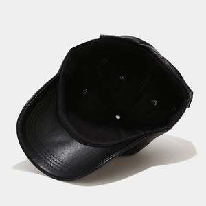 Premium black PU leather pilot baseball cap with decorative goggles and stitching