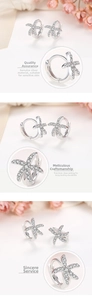 Detailed view of S925 sterling silver starfish hoop earrings with zircon pavé setting