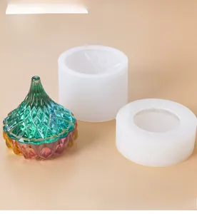 Detailed view of DIY silicone resin mold and finished gradient multifaceted storage jar