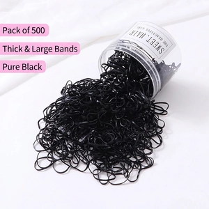 500 élastiques à cheveux noirs épais dans un récipient cylindrique transparent et pratique