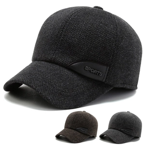 Men Winter Baseball Cap Thickened Woolen Tweed Hat With Ear Protection Adjustable Outdoor Warm