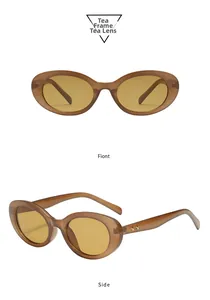 Detailansicht der teefarbenen ovalen Sonnenbrille mit goldenen Sternen an der Seite