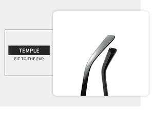 Gros plan des branches noires incurvées assurant un maintien confortable derrière les oreilles