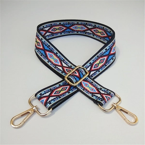 Adjustable bohemian geometric strap for handbags with golden metal lobster clasps