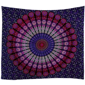 Bohemian mandala wall tapestry in purple and navy for yoga or bedroom decor