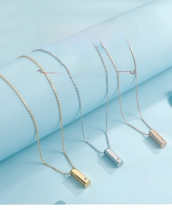 Three-color minimalist rectangular prism necklaces in gold, silver and rose gold finishes