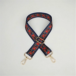 Ethnic style embroidered replacement shoulder strap for bags with golden metal clasps