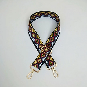 Adjustable colorful shoulder strap with geometric diamond pattern and gold metal lobster clips