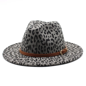 Vintage Leopard Print Fedora Hat For Men Women Woolen Felt Jazz Hat With Leather Band Metal Buckle Wide Brim Autumn Winter Fashion Accessory