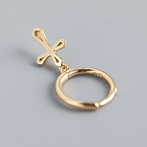 Minimalist S925 sterling silver cross drop earrings in polished gold finish for women
