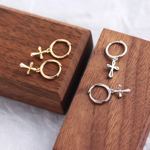 Minimalist S925 sterling silver cross charm earrings in gold and silver finish