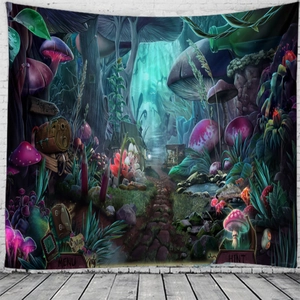 Gros plan détaillé d'une tapisserie de forêt fantastique avec champignons luisants