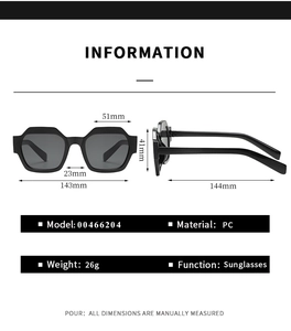 Tableau des tailles détaillé pour lunettes de soleil géométriques avec dimensions