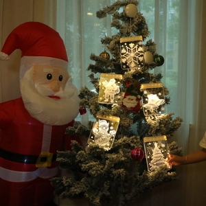 LED acrylic Christmas pendant with snowman and Santa patterns on a frosted tree