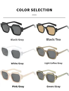 Vue détaillée de lunettes de soleil polygonales en plusieurs couleurs et verres teintés