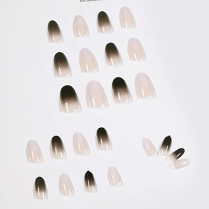 Faux ongles ovales dégradés noir et rose poudré avec finition brillante 24pcs