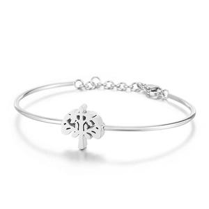 Bracelet Jonc Évidé Arbre De Vie Pour Femmes Filles Acier Inoxydable Chaîne Réglable Fermoir Mousqueton Poli Minimaliste Bijoux Mode