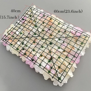 Artificial flower wall panel back view showing 60x40cm grid structure and dimensions