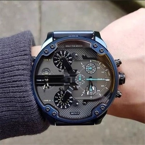 Close-up of Diesel men's watch DZ7414 featuring multiple time zones and deep blue strap