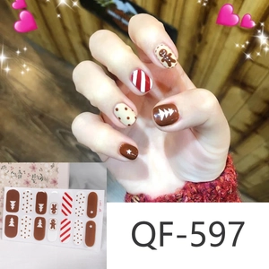 Cute Christmas nail stickers with gingerbread and tree patterns for festive manicure QF-597