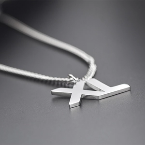 Silver titanium steel XL letter pendant necklace with high-shine metallic finish