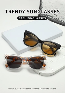 Detailed macro view of retro cat-eye sunglasses with visible model YT7776 specs on the temple