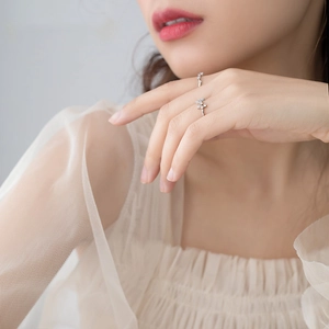 Adjustable silver zodiac ring with cubic zirconia clusters for elegant women's wear