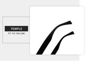 Detail of ergonomic black matte eyewear temples designed for a comfortable fit to the ear