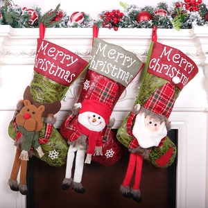 Calze Di Natale Grandi Iuta Peluche Festive 3D Gambe Lunghe Babbo Natale Pupazzo Di Neve Renna Borsa Regalo Decorazione Camino