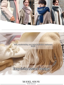 Détail d'une écharpe en maille bicolore avec des franges douces et une texture cachemire