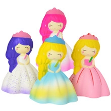 Detailed view of four colorful princess squishy slow rebound toys for stress relief