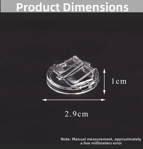 Dettaglio del supporto per anelli in plastica trasparente, base 2,9 cm e altezza 1 cm